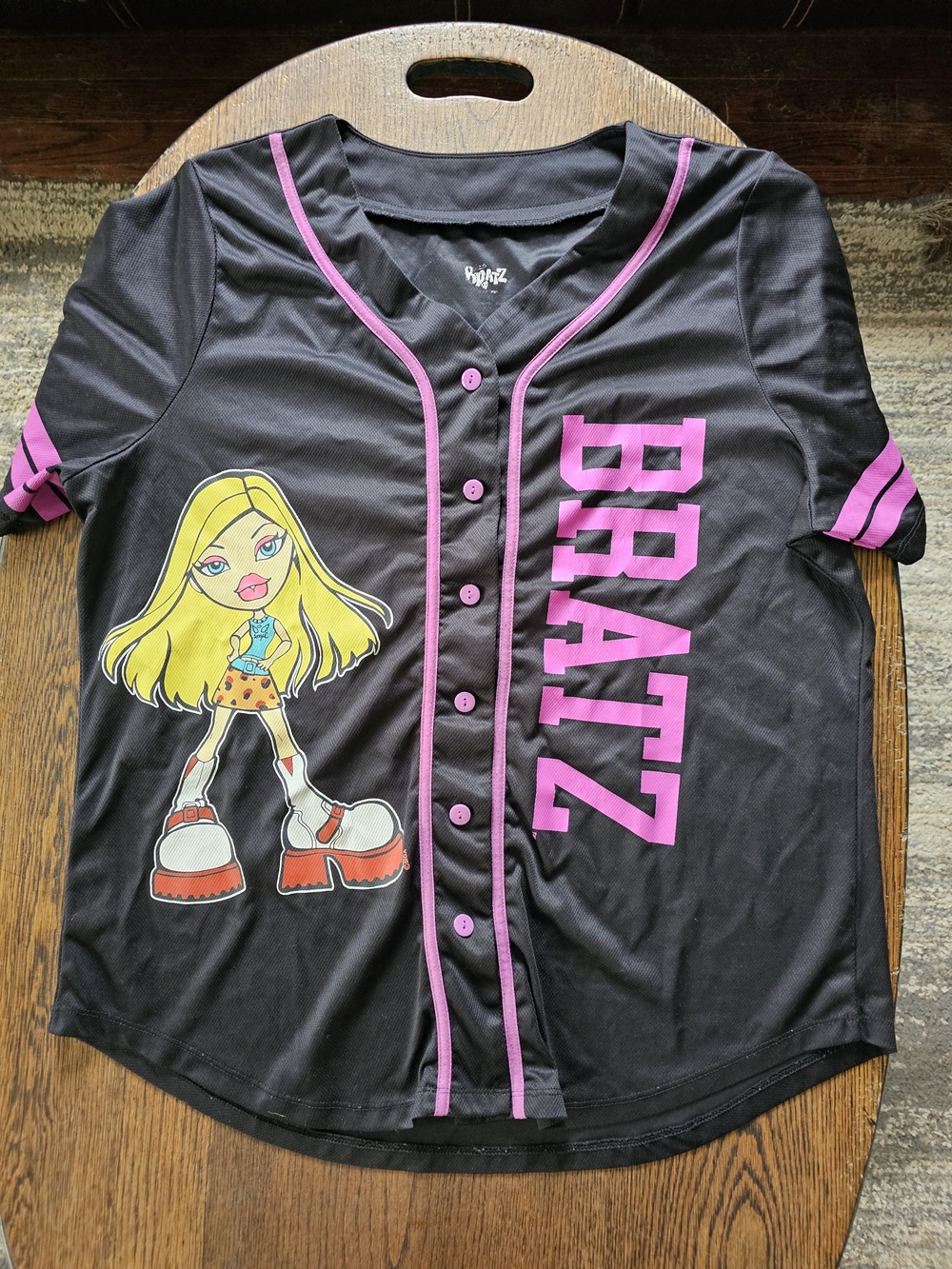 Bratz Dolls Black & Pinkish Purple Graphic Baseball Jersey Size Womens XL